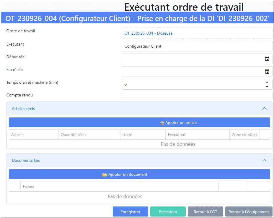 Fiche renseignement d'OT